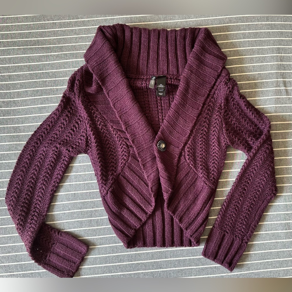 Bisou Bisou Plum Cardigan Sweater worn once size small nearly new